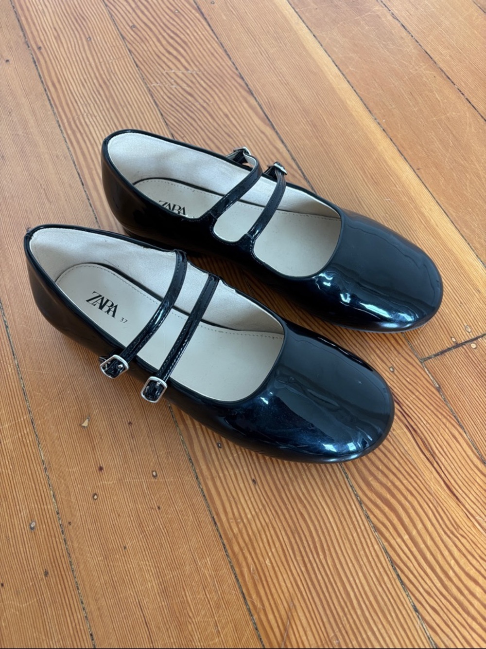 Zara Black Patent Double-Strap Mary Jane Flats